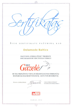 Projekte "Gazelė-2015" "Delamode Baltics" pelnė įspūdingą įvertinimą.