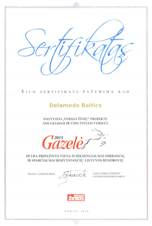 Delamode Baltic's receives the Gazele award for the fifth year running!